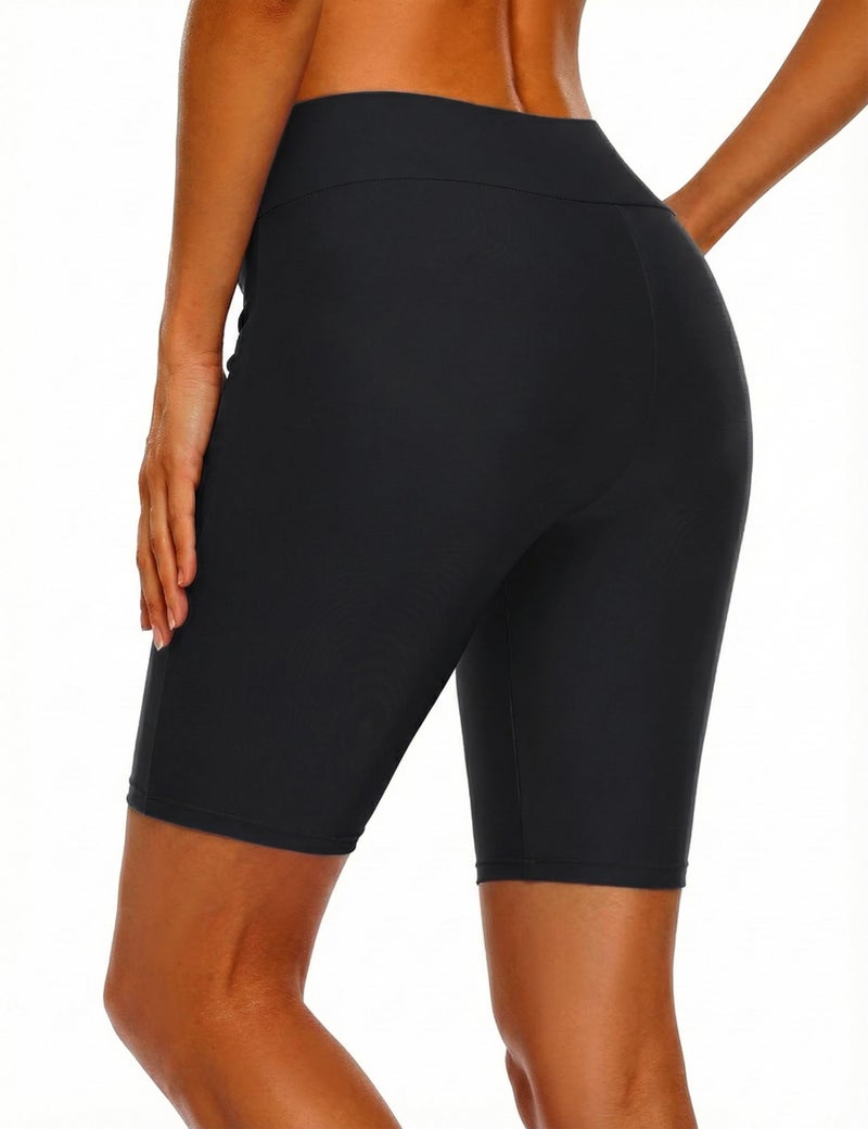 Firpearl Women's Long Swim Shorts UPF50+ Sport Beach Surf Shorts Swimsuit Drawstring Boardshorts Black US14 - Image 4